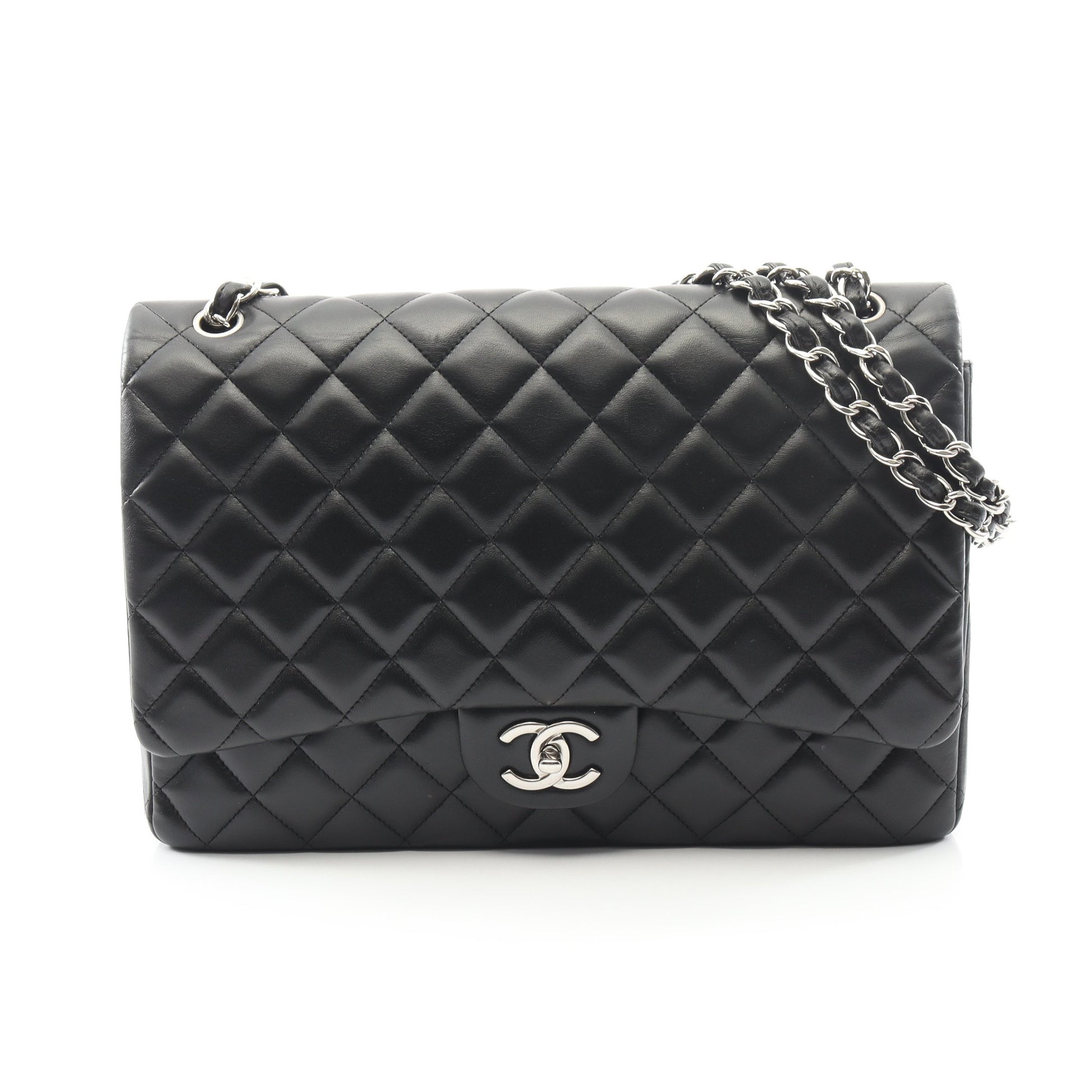 デカマトラッセ34 Wフラップ Wチェーンショルダーバッグ ラムスキン ブラック シルバー金具 シャネル バッグ CHANEL