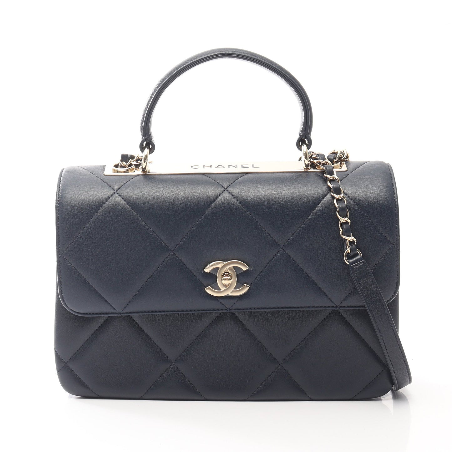 トレンディCC トップハンドル ハンドバッグ ラムスキン ダークネイビー ゴールド金具 2WAY シャネル バッグ CHANEL