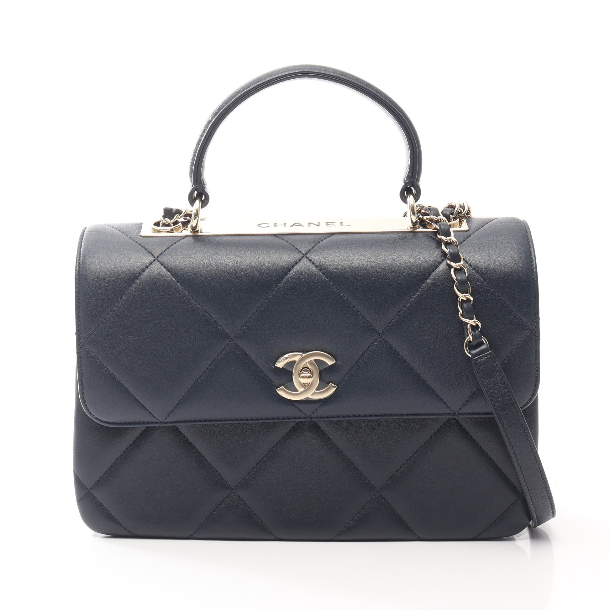 トレンディCC トップハンドル ハンドバッグ ラムスキン ダークネイビー ゴールド金具 2WAY シャネル バッグ CHANEL