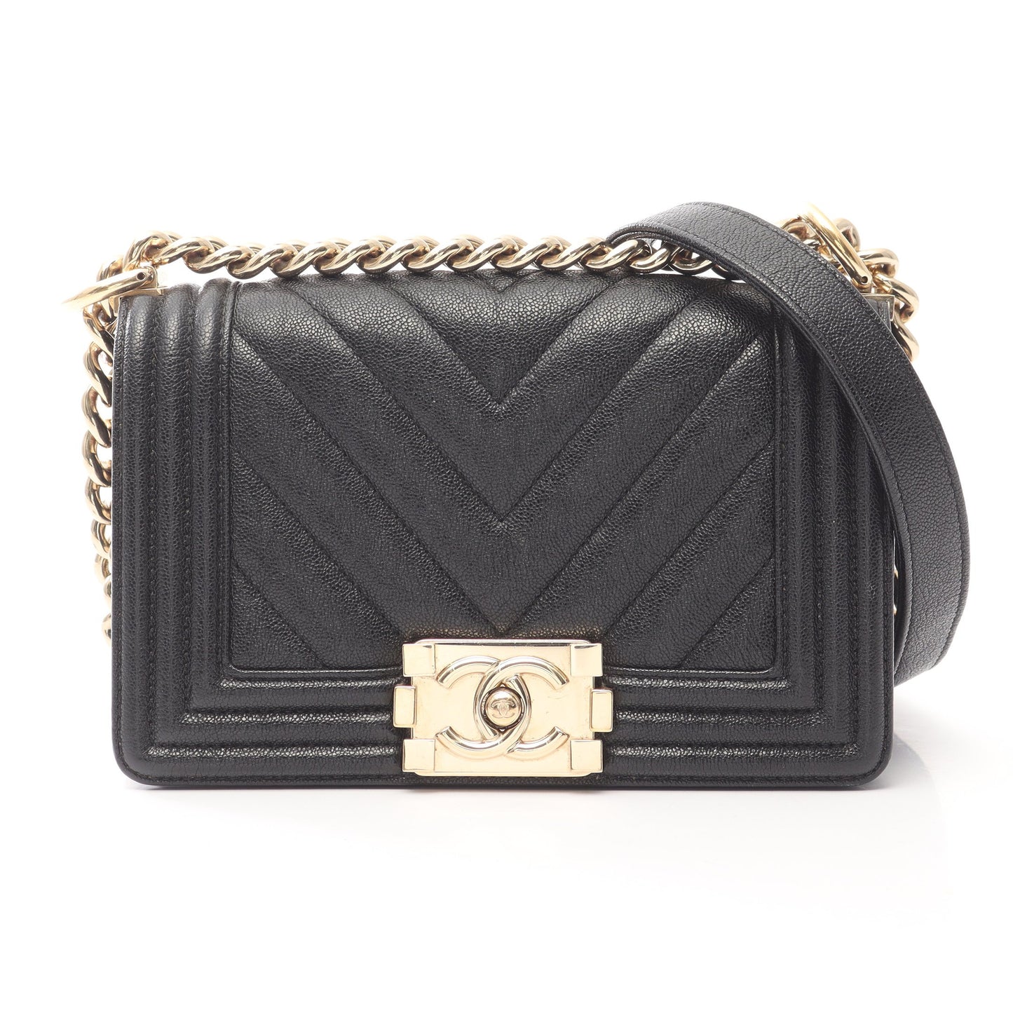 ボーイシャネル スモール チェーンショルダーバッグ キャビアスキン ブラック ゴールド金具 シャネル バッグ CHANEL