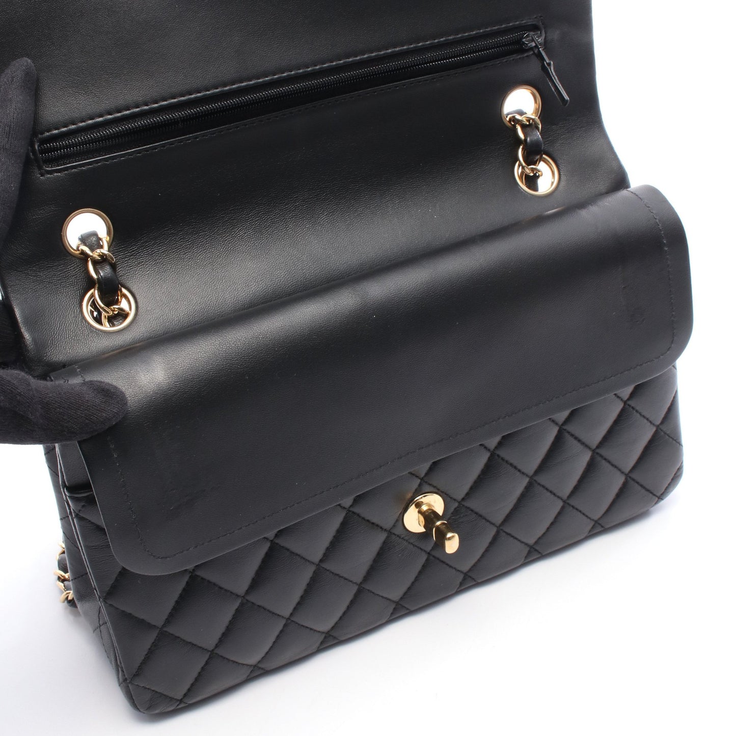 マトラッセ Wフラップ Wチェーンショルダーバッグ ラムスキン ブラック ゴールド金具 シャネル バッグ CHANEL