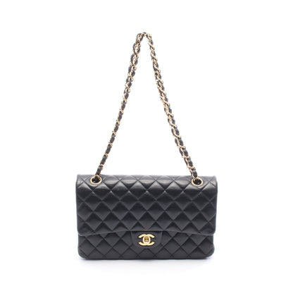 マトラッセ Wフラップ Wチェーンショルダーバッグ ラムスキン ブラック ゴールド金具 シャネル バッグ CHANEL