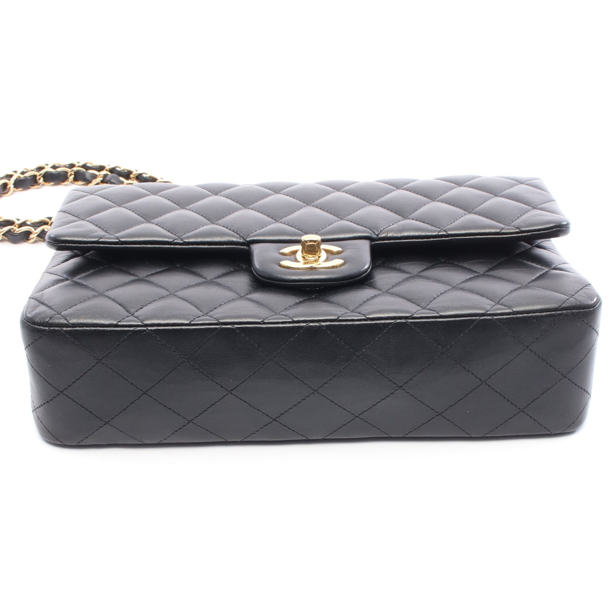 マトラッセ Wフラップ Wチェーンショルダーバッグ ラムスキン ブラック ゴールド金具 シャネル バッグ CHANEL