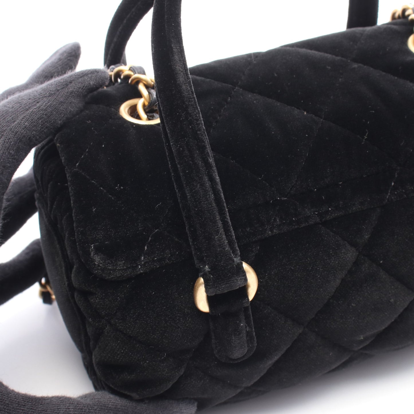 マトラッセ チェーンショルダーバッグ ベロア ブラック ゴールド金具 シャネル バッグ CHANEL
