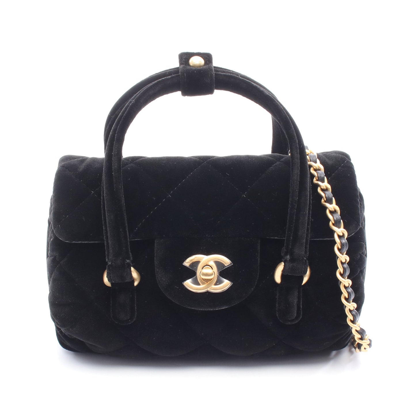 マトラッセ チェーンショルダーバッグ ベロア ブラック ゴールド金具 シャネル バッグ CHANEL