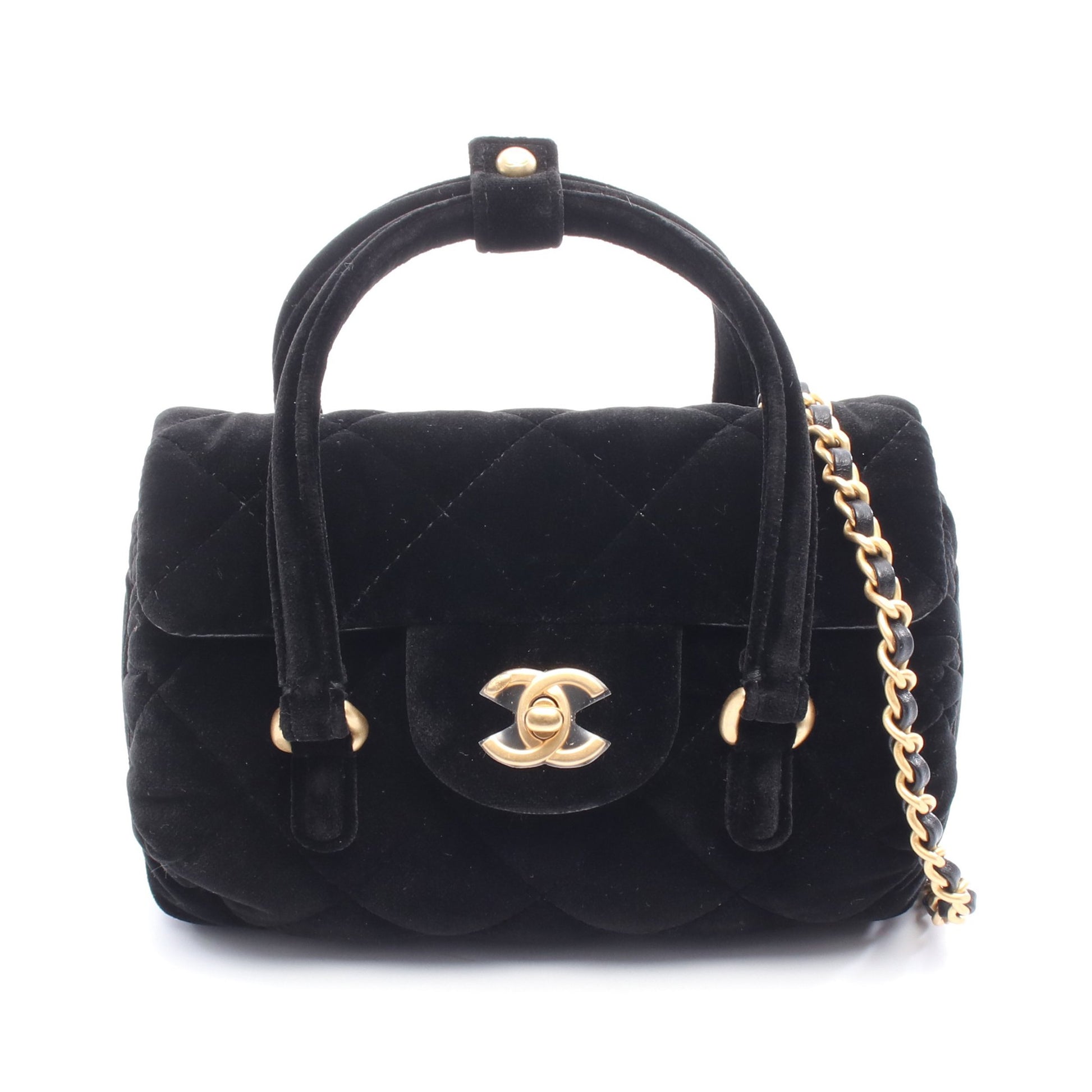 マトラッセ チェーンショルダーバッグ ベロア ブラック ゴールド金具 シャネル バッグ CHANEL