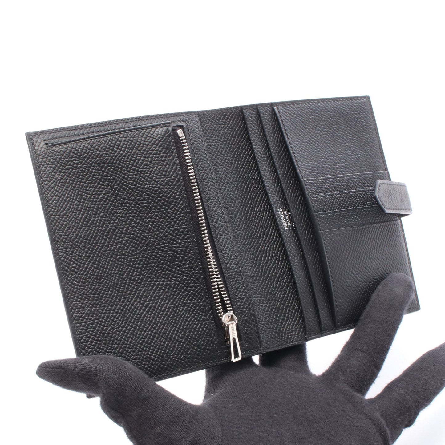 ベアンコンパクト 二つ折り財布 ヴォーエプソン ブラック シルバー金具 W刻印 エルメス 財布・小物 HERMES