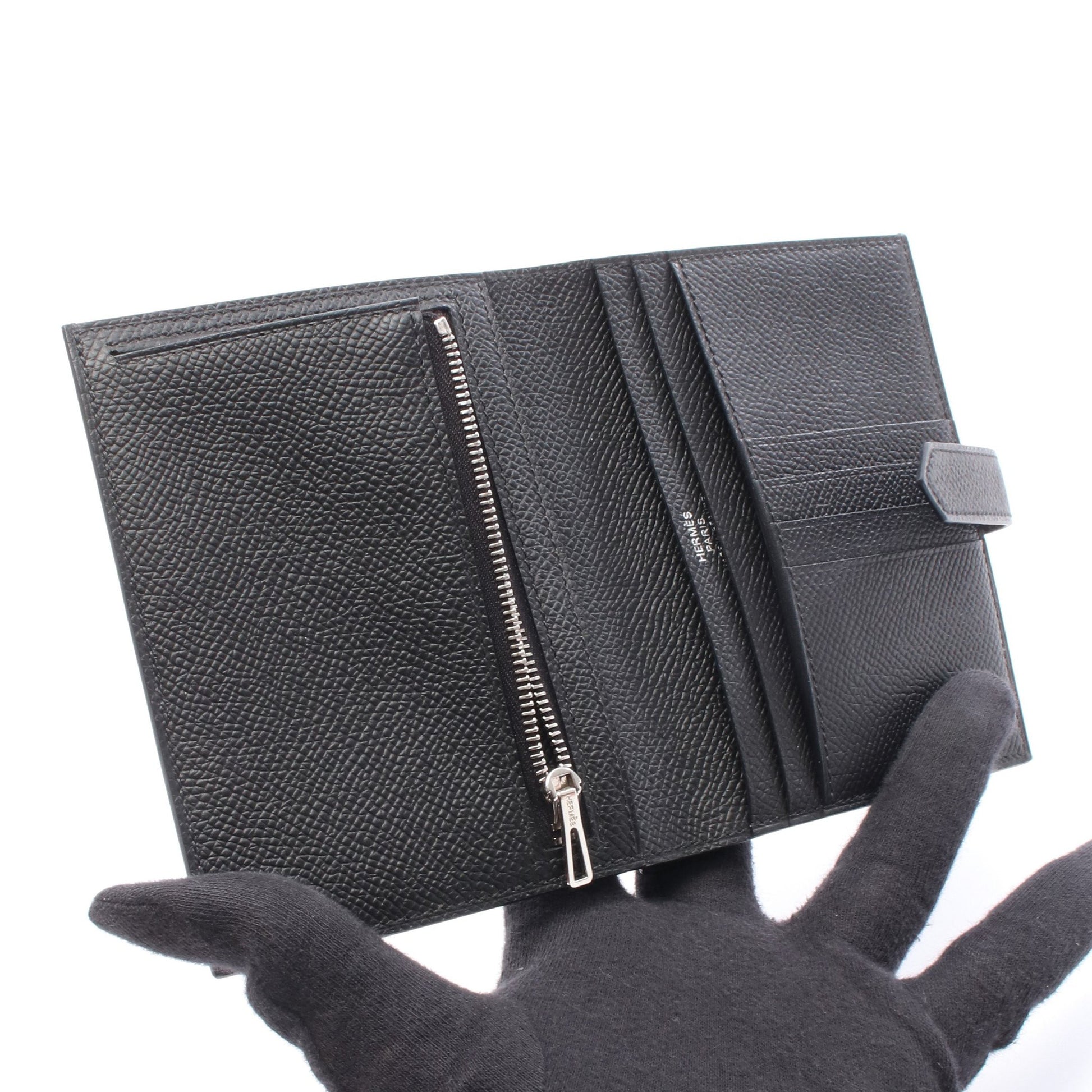 ベアンコンパクト 二つ折り財布 ヴォーエプソン ブラック シルバー金具 W刻印 エルメス 財布・小物 HERMES