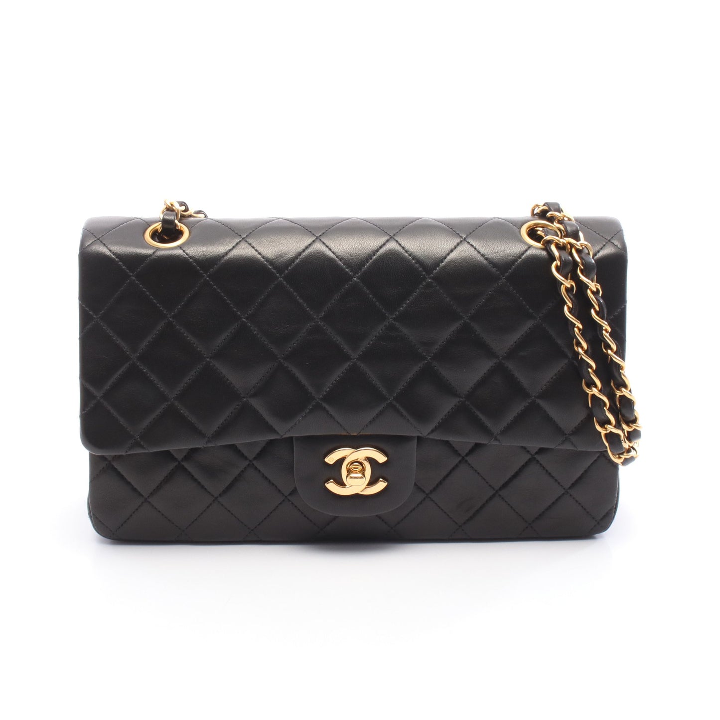 マトラッセ Wフラップ Wチェーンショルダーバッグ ラムスキン ブラック ゴールド金具 シャネル バッグ CHANEL