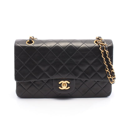 マトラッセ Wフラップ Wチェーンショルダーバッグ ラムスキン ブラック ゴールド金具 シャネル バッグ CHANEL