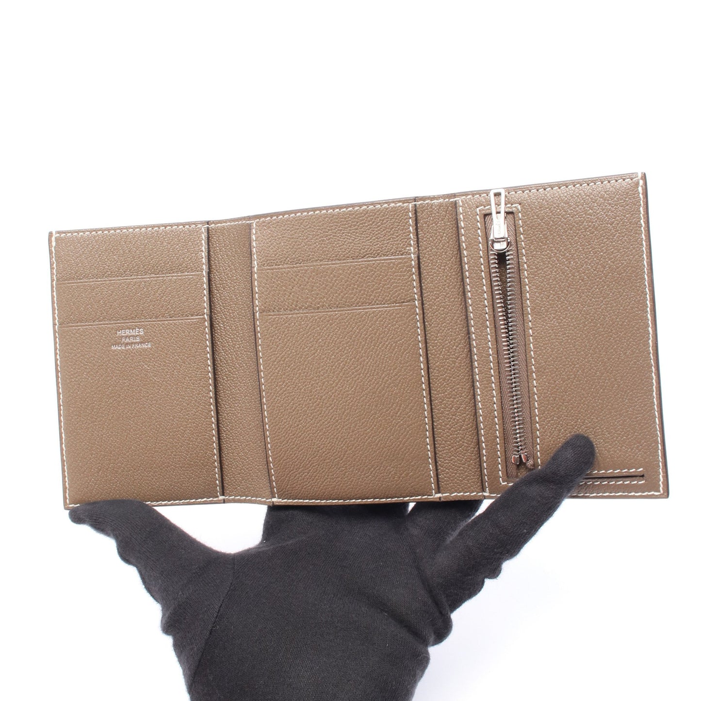 ベアンコンビネ エトゥープ 三つ折り財布 シェーブル グレーブラウン シルバー金具 Z刻印 エルメス 財布・小物 HERMES