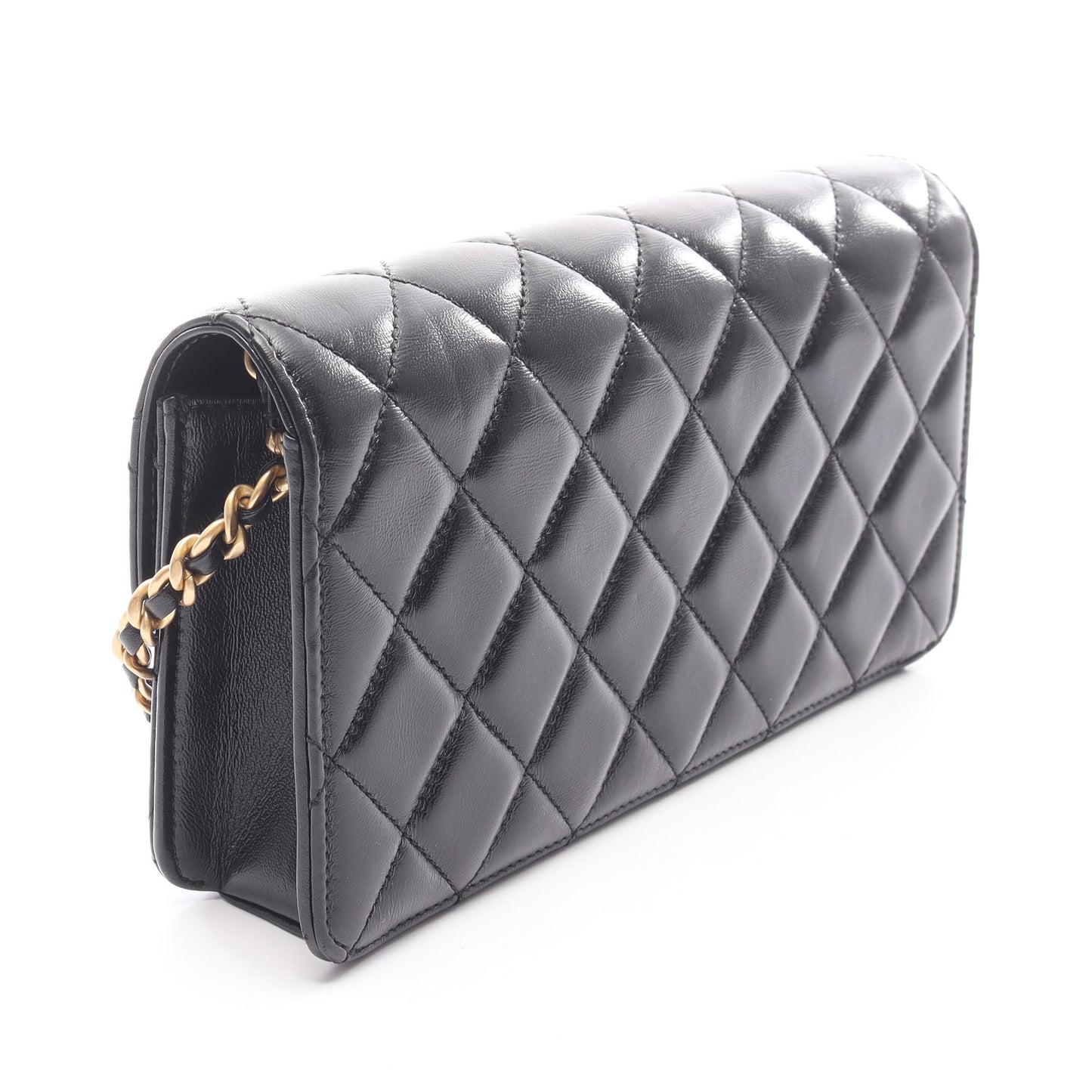 マトラッセ チェーンショルダーバッグ ラムスキン ブラック ゴールド金具 シャネル バッグ CHANEL