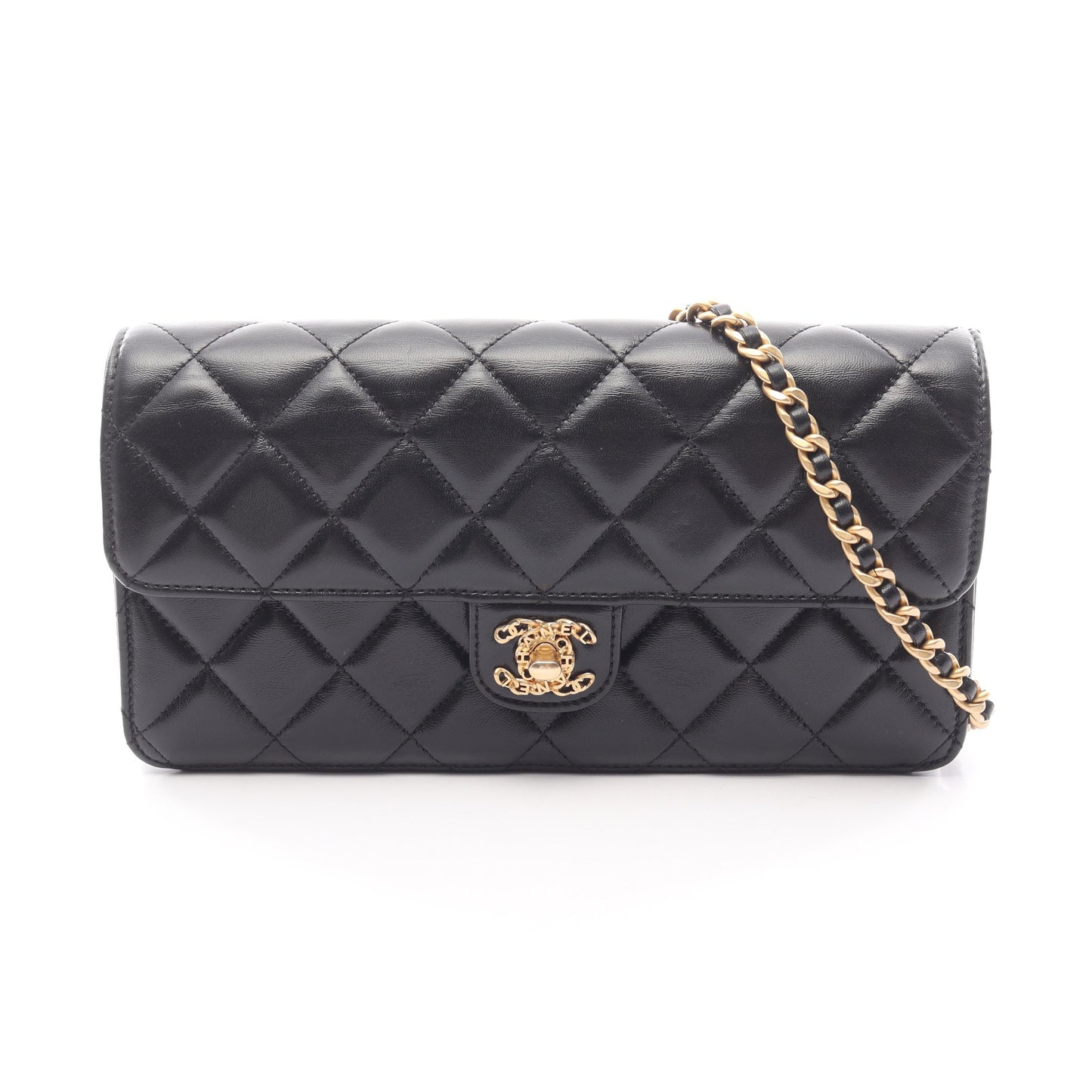 マトラッセ チェーンショルダーバッグ ラムスキン ブラック ゴールド金具 シャネル バッグ CHANEL