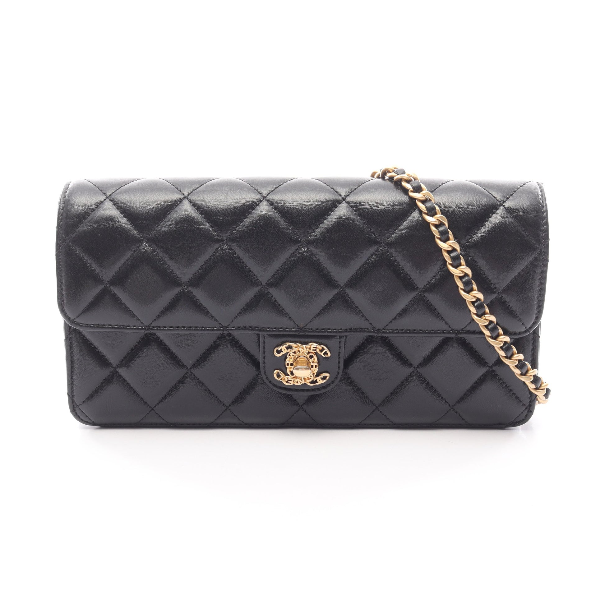 マトラッセ チェーンショルダーバッグ ラムスキン ブラック ゴールド金具 シャネル バッグ CHANEL