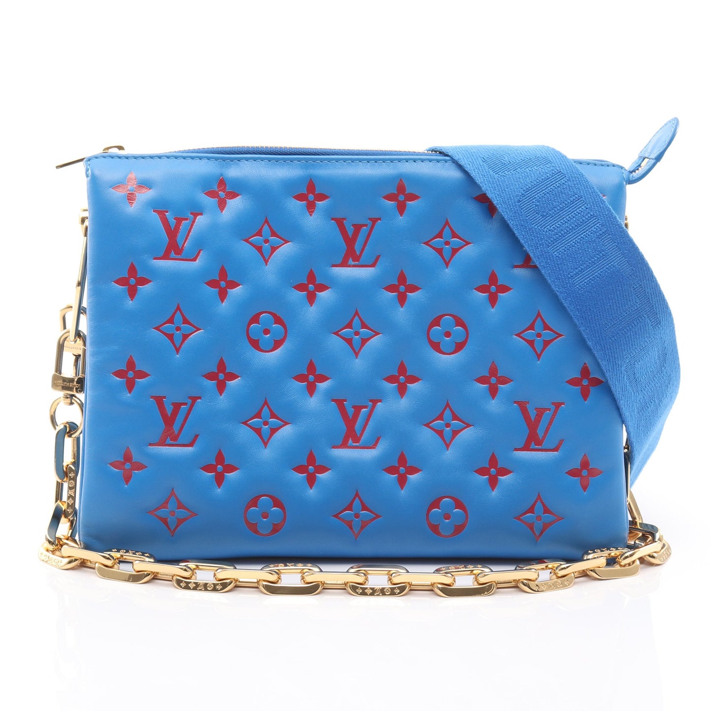 クッサンPM モノグラム チェーンショルダーバッグ レザー ブルー レッド 2WAY ルイヴィトン バッグ LOUIS VUITTON