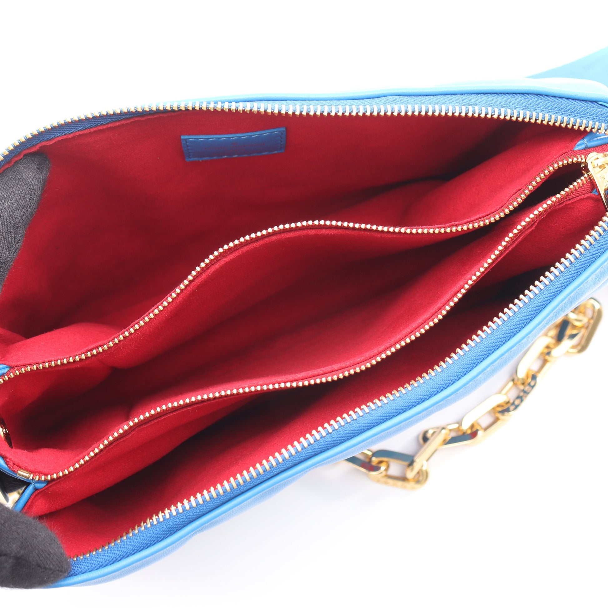 クッサンPM モノグラム チェーンショルダーバッグ レザー ブルー レッド 2WAY ルイヴィトン バッグ LOUIS VUITTON