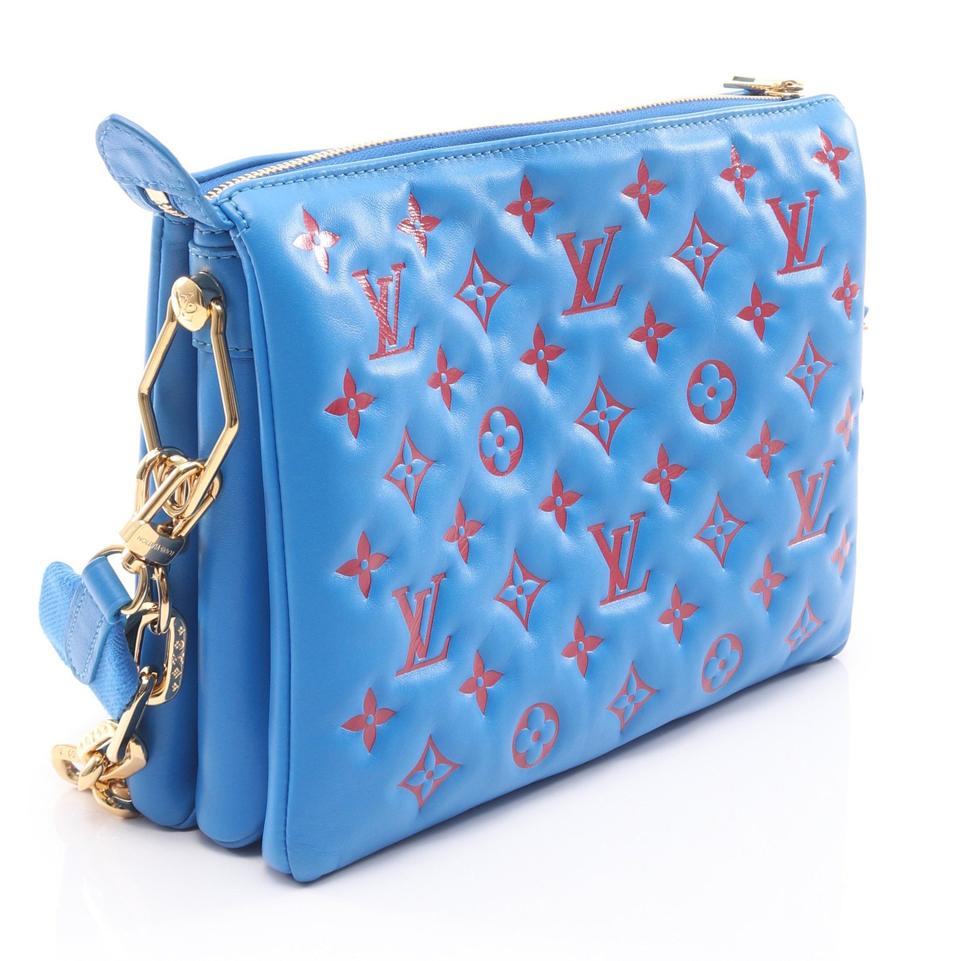 クッサンPM モノグラム チェーンショルダーバッグ レザー ブルー レッド 2WAY ルイヴィトン バッグ LOUIS VUITTON