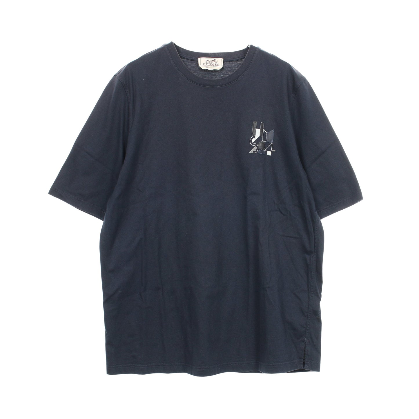 半袖Tシャツ レザーパッチ コットン ネイビー エルメス トップス HERMES