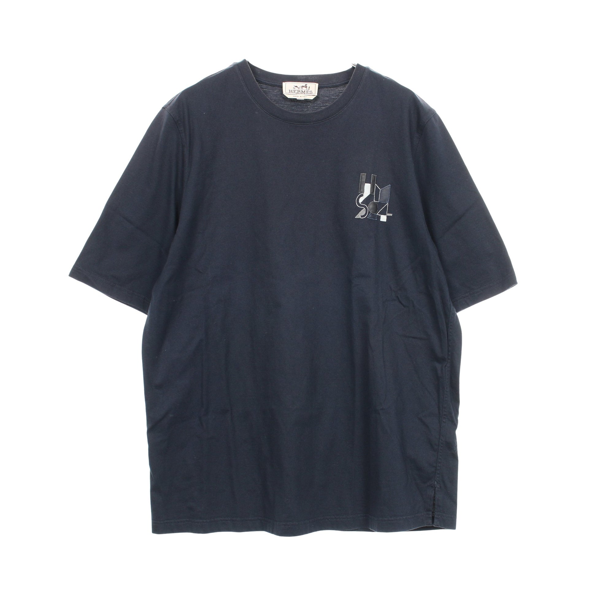 半袖Tシャツ レザーパッチ コットン ネイビー エルメス トップス HERMES