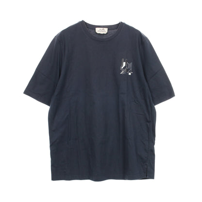 半袖Tシャツ レザーパッチ コットン ネイビー エルメス トップス HERMES