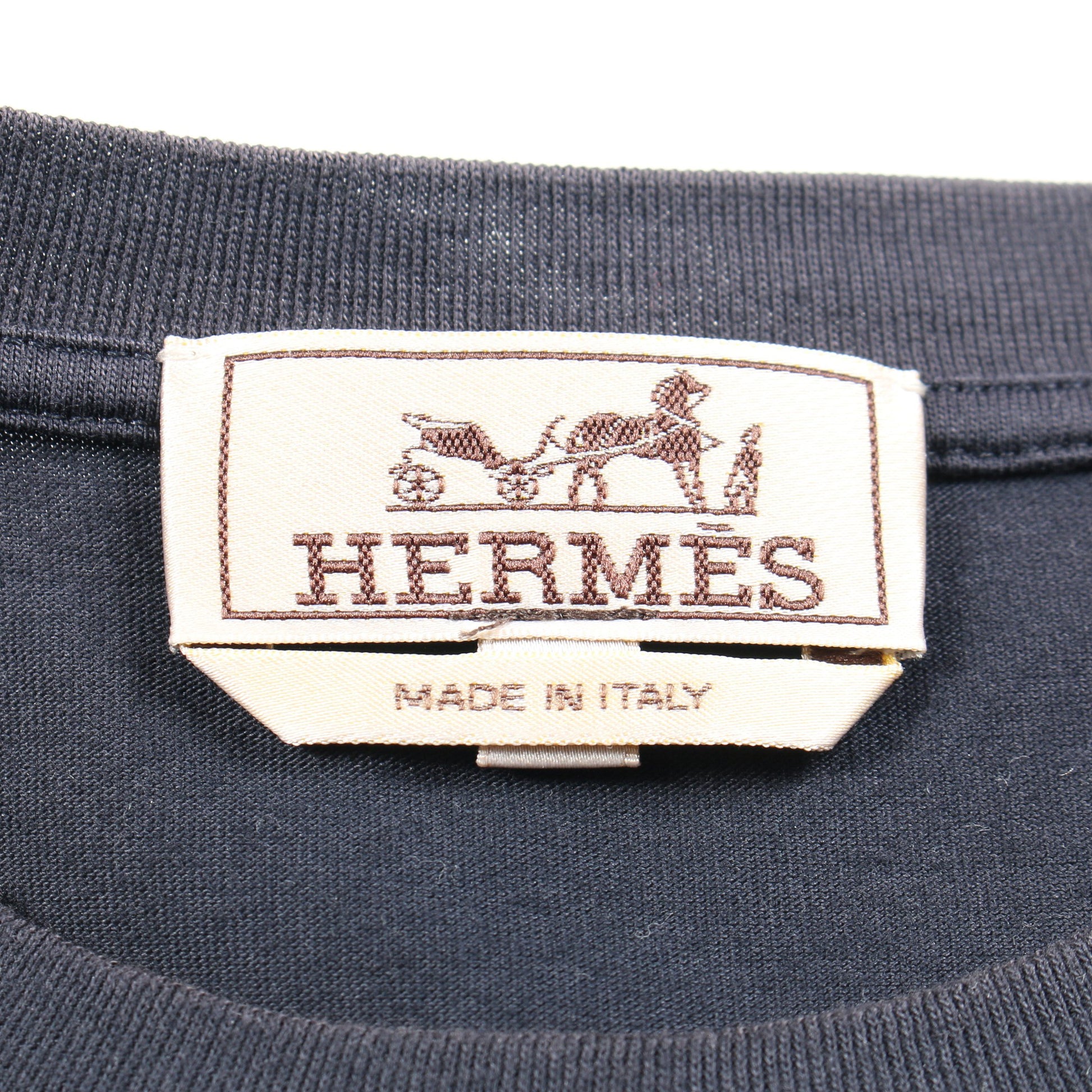 半袖Tシャツ レザーパッチ コットン ネイビー エルメス トップス HERMES