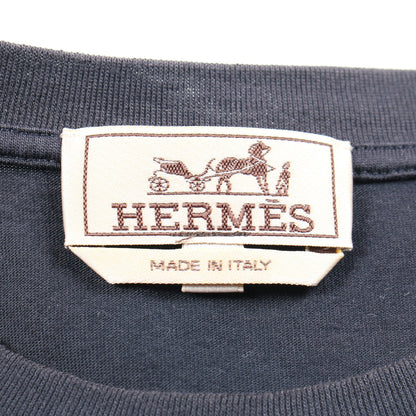 半袖Tシャツ レザーパッチ コットン ネイビー エルメス トップス HERMES
