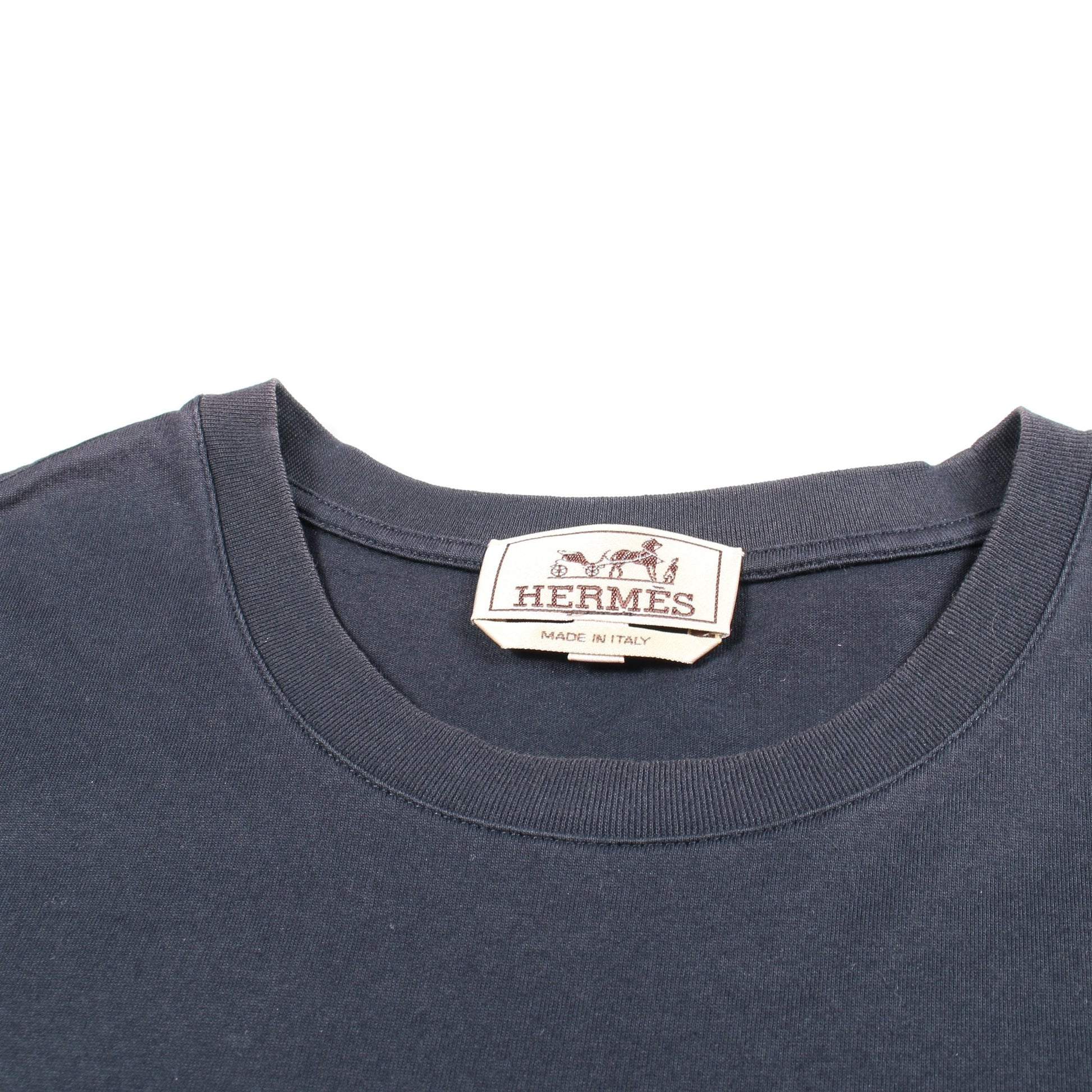 半袖Tシャツ レザーパッチ コットン ネイビー エルメス トップス HERMES