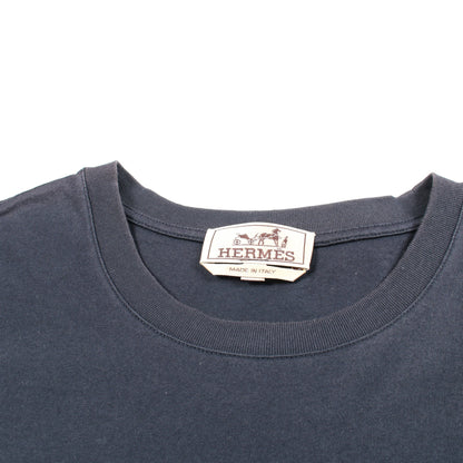 半袖Tシャツ レザーパッチ コットン ネイビー エルメス トップス HERMES