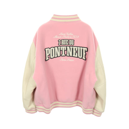 シグネチャーレザー バーシティジャケット スタジャン ジャケット ウール カシミヤ レザー ピンク ホワイト 25AW ルイヴィトン アウター LOUIS VUITTON