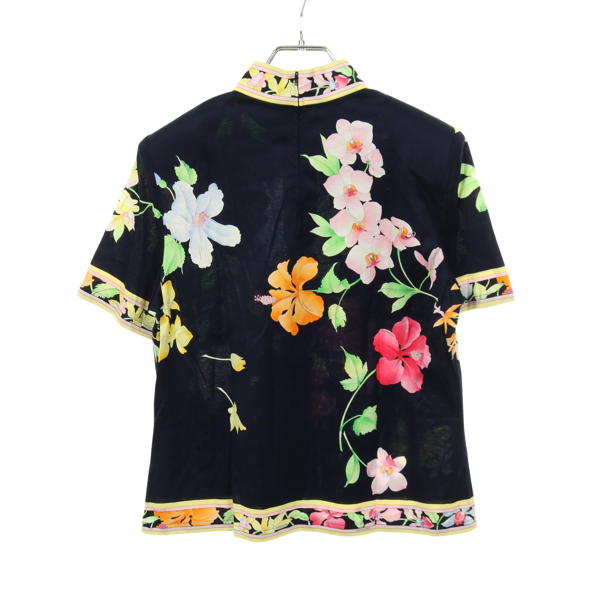 ブラウス 花柄 コットン ネイビー マルチカラー レオナールファッション トップス LEONARD FASHION
