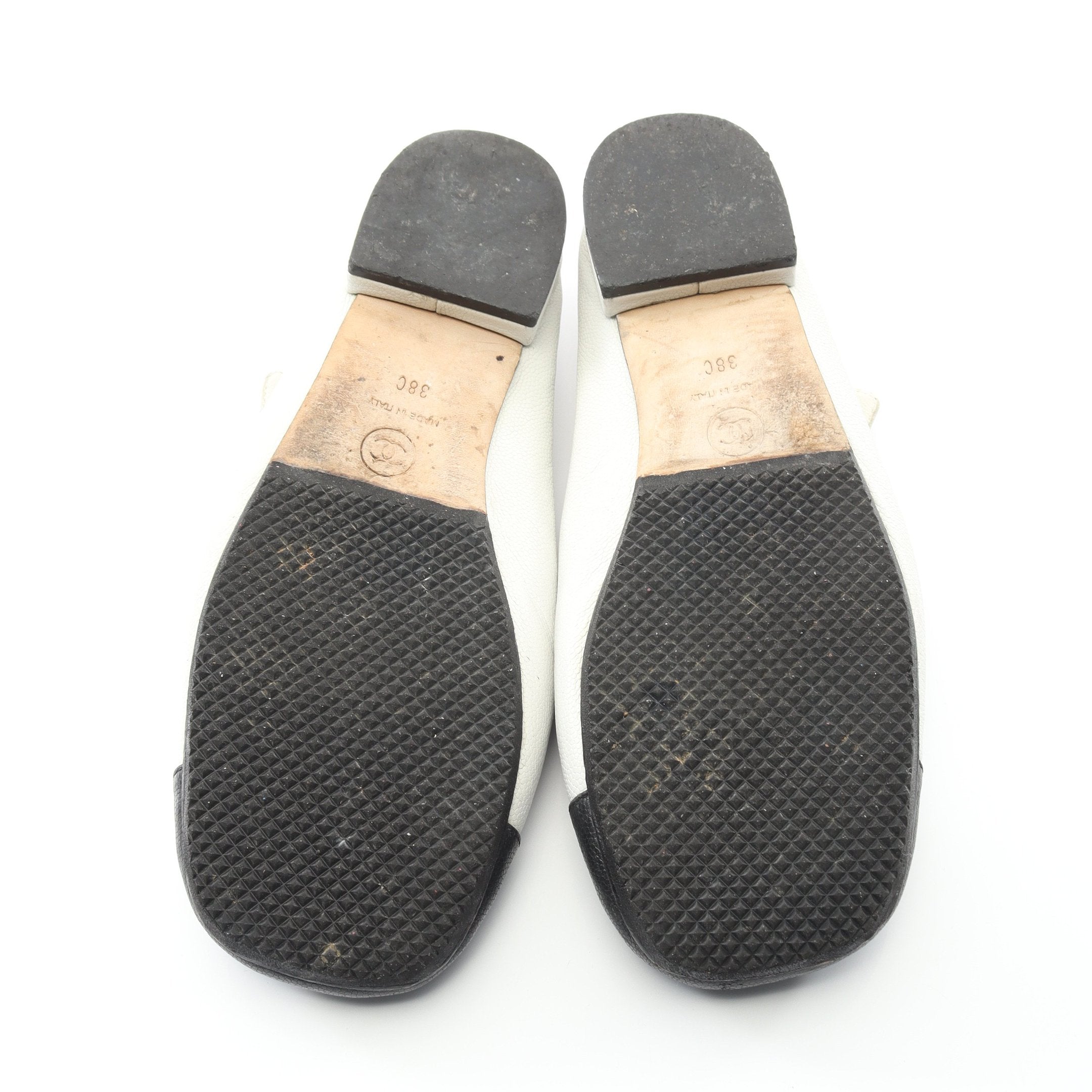 CHANEL バレエシューズ ホワイト/ブラック メリージェーン バレエシューズ レザー ホワイト ブラック シャネル