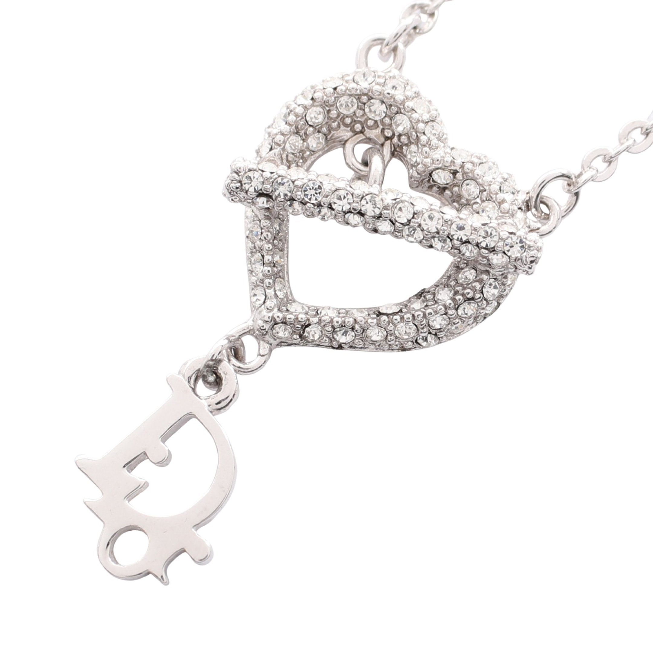 Diorロゴ ハート ネックレス ラインストーン シルバー クリア