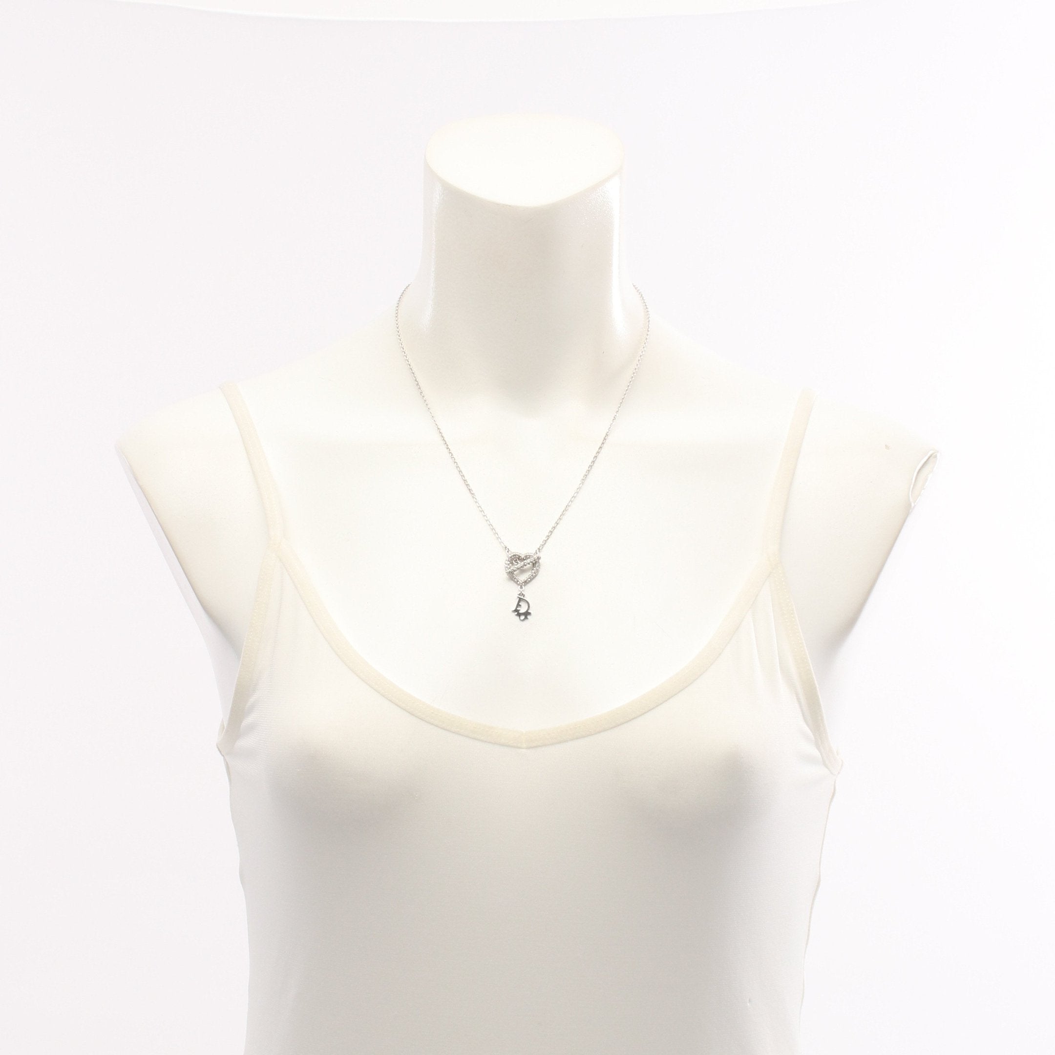 Diorロゴ ハート ネックレス ラインストーン シルバー クリア
