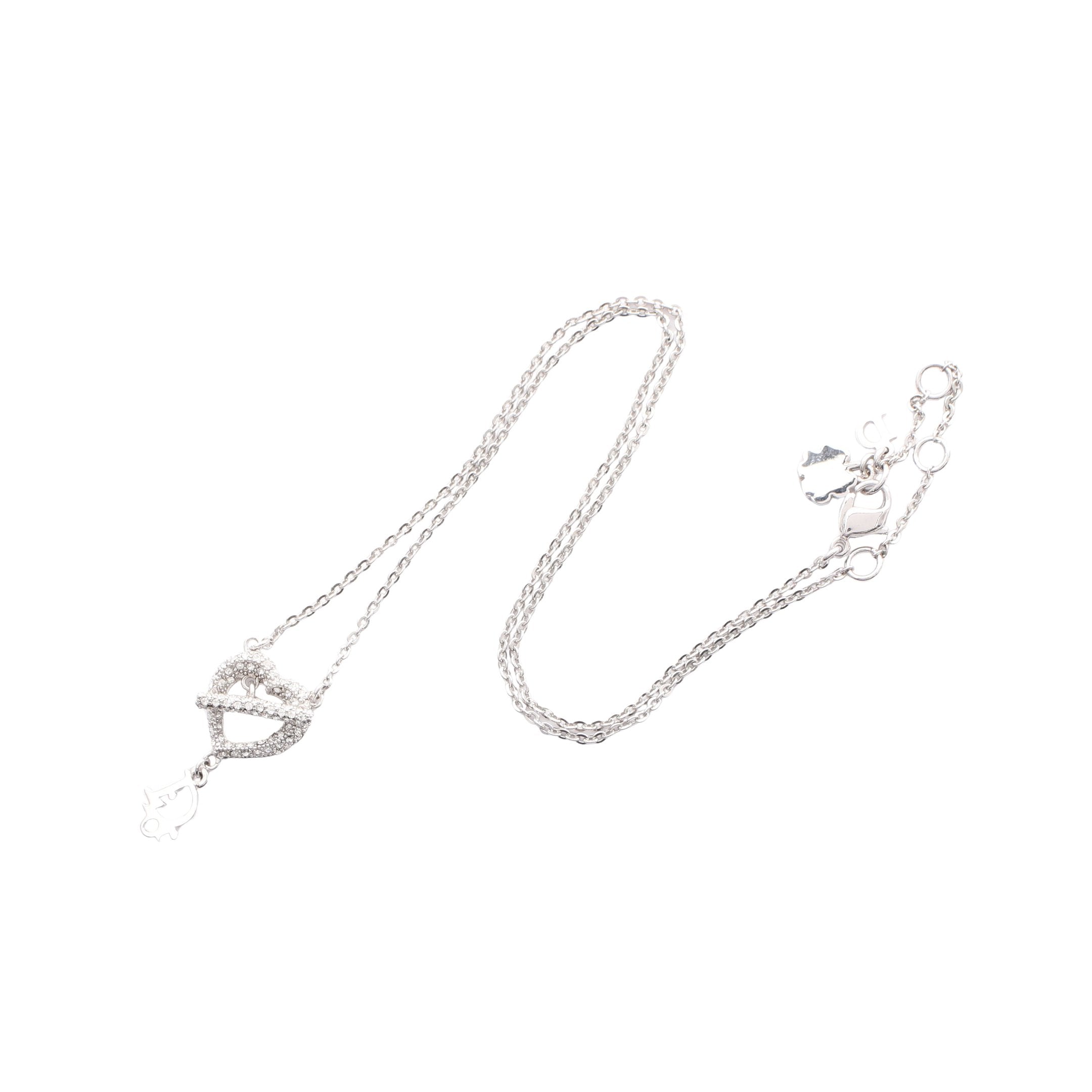 Diorロゴ ハート ネックレス ラインストーン シルバー クリア