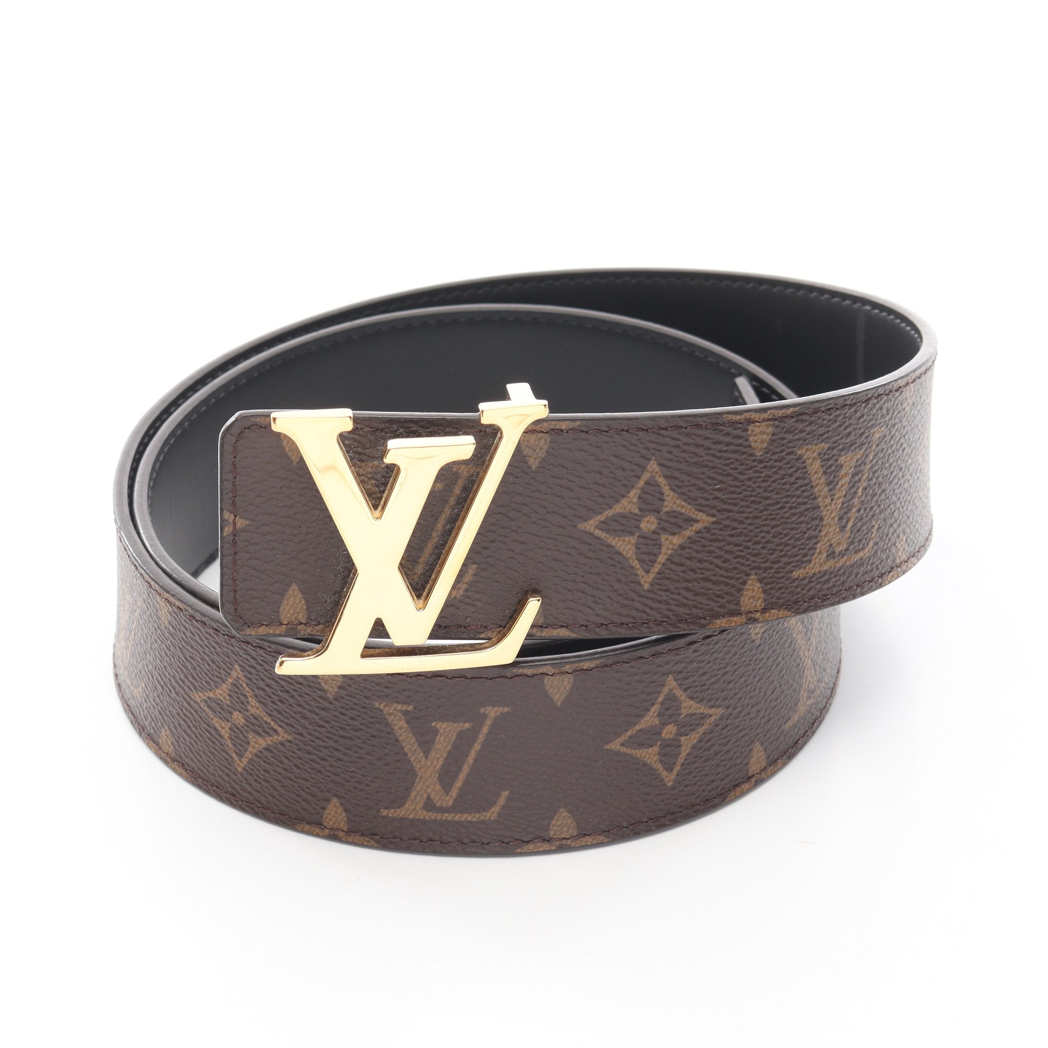 サンチュール LVイニシャル ベルト PVC レザー ブラウン ブラック ルイ