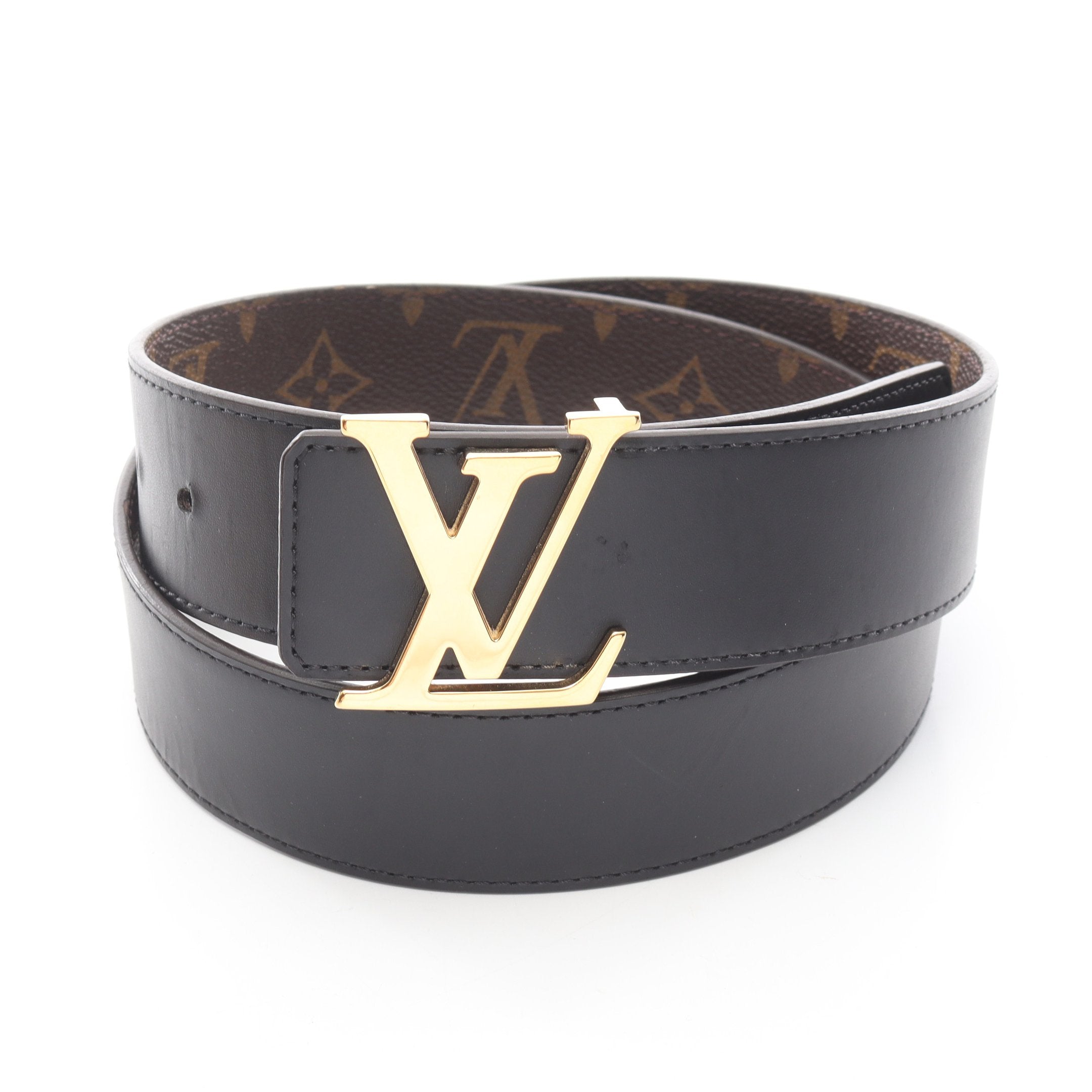 サンチュール LVイニシャル ベルト PVC レザー ブラウン ブラック ルイ