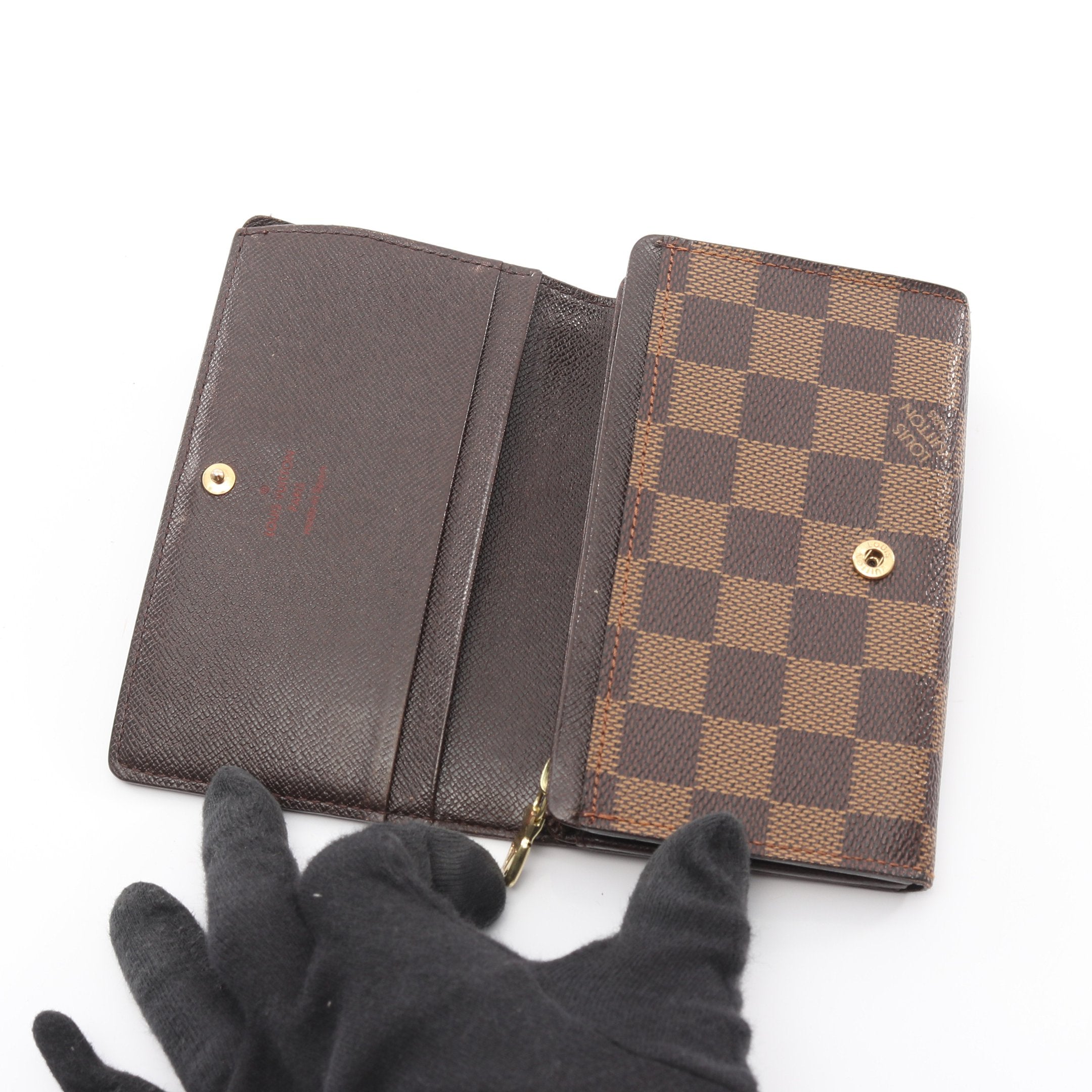 ポルト モネ ビエ トレゾール ダミエエベヌ 二つ折り財布 PVC レザー