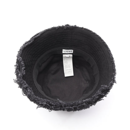 FRAYED BUCKET HAT レザーロゴパッチ ハット デニム ブラック ロエベ 財布・小物 LOEWE