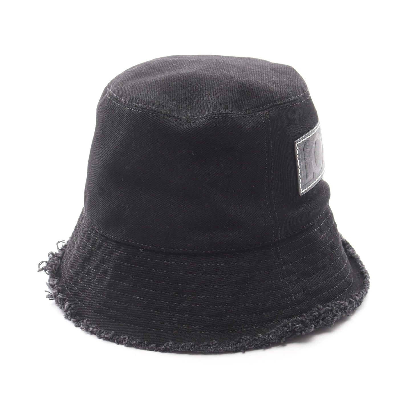 FRAYED BUCKET HAT レザーロゴパッチ ハット デニム ブラック ロエベ 財布・小物 LOEWE