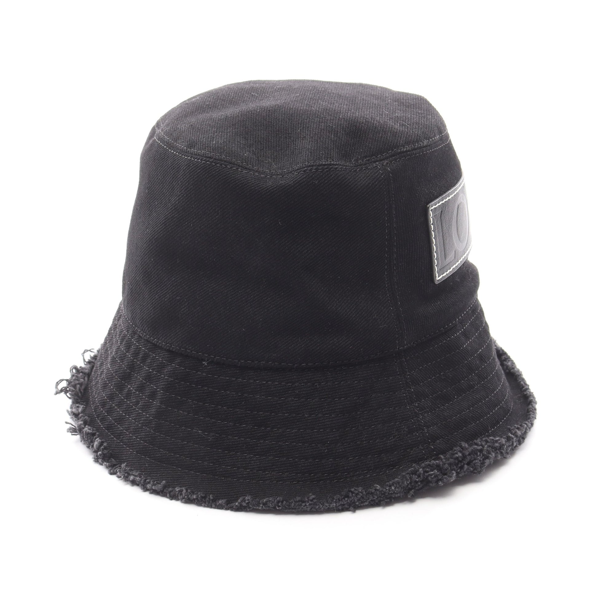 FRAYED BUCKET HAT レザーロゴパッチ ハット デニム ブラック ロエベ 財布・小物 LOEWE