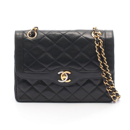 マトラッセ パリ限定 Wフラップ Wチェーンショルダーバッグ ラムスキン ブラック コンビ金具 シャネル バッグ CHANEL