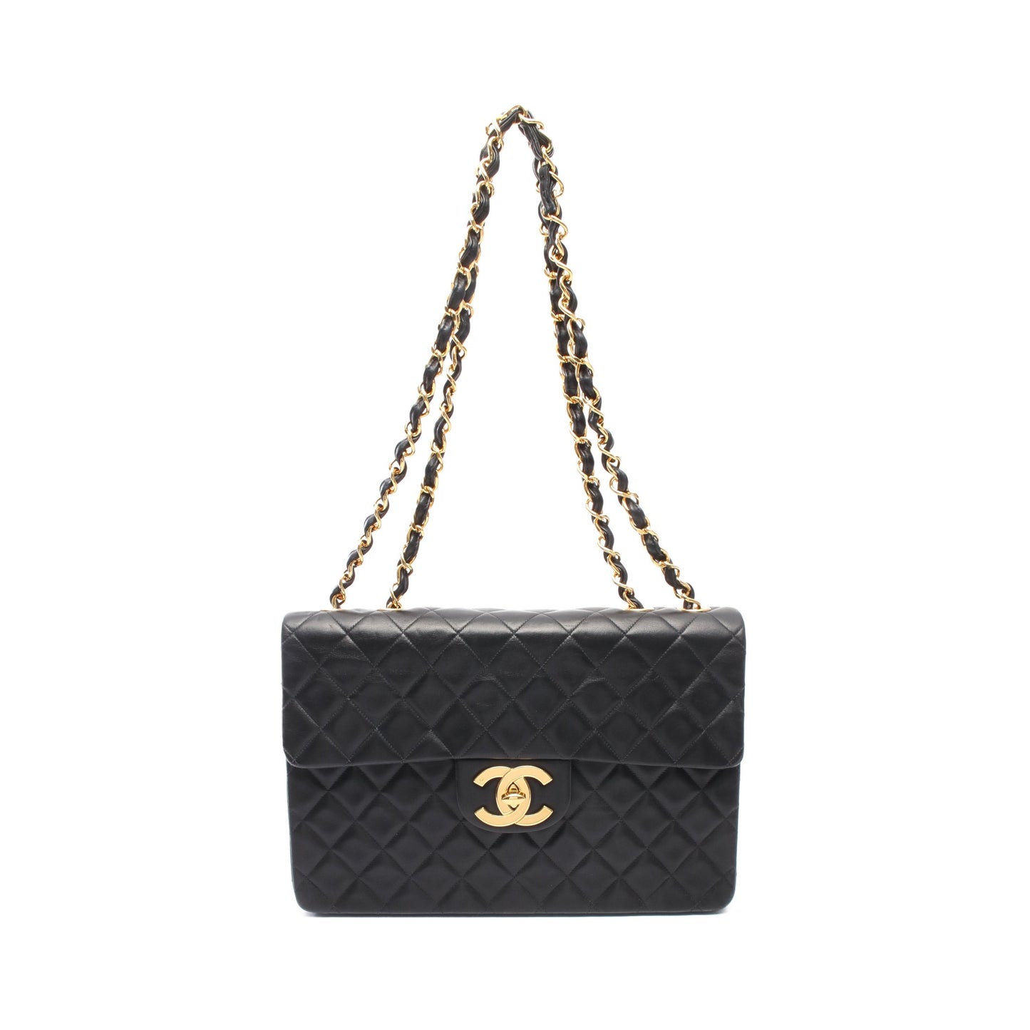 デカマトラッセ34 シングルフラップ Wチェーンショルダーバッグ ラムスキン ブラック ゴールド金具 シャネル バッグ CHANEL