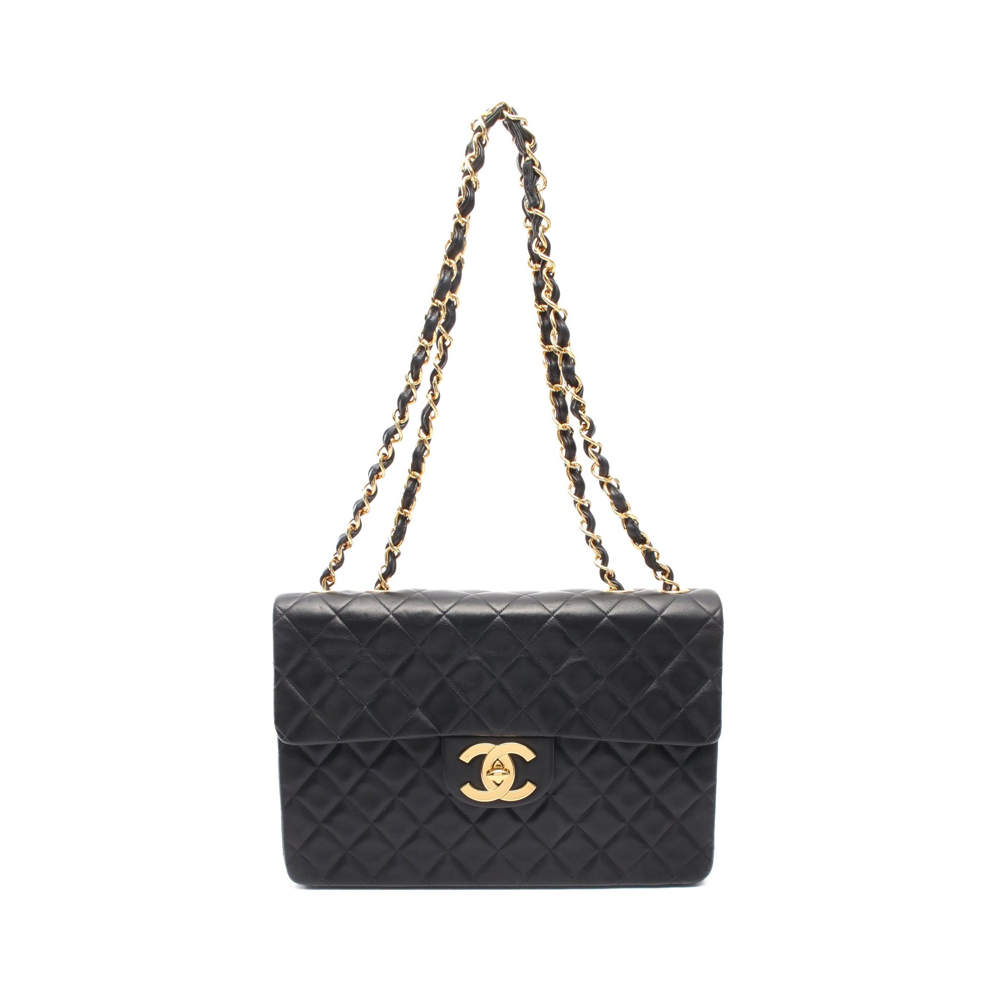 デカマトラッセ34 シングルフラップ Wチェーンショルダーバッグ ラムスキン ブラック ゴールド金具 シャネル バッグ CHANEL