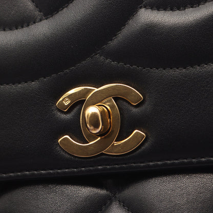 マトラッセ デカココマーク Wチェーンショルダーバッグ ラムスキン ブラック ゴールド金具 シャネル バッグ CHANEL