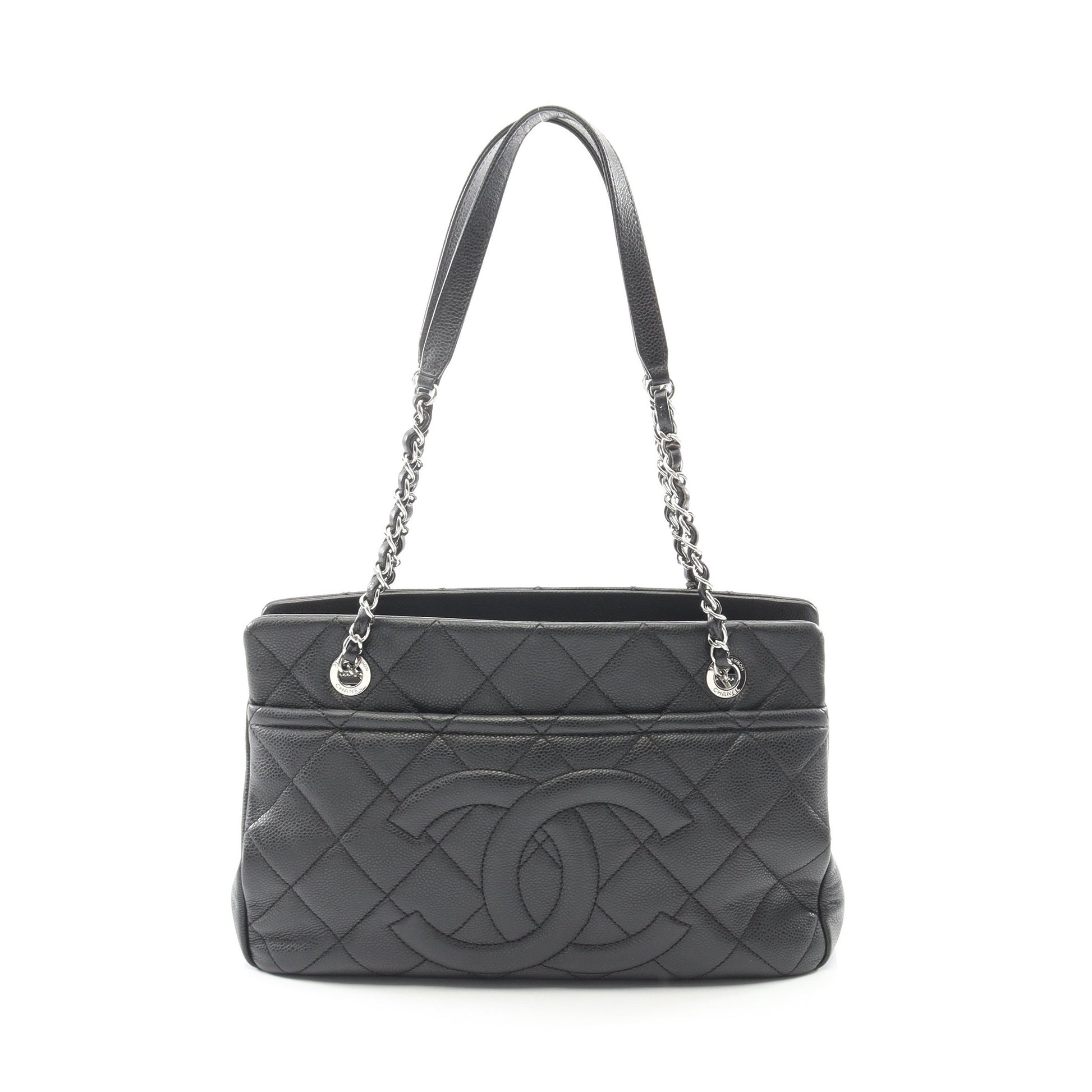 マトラッセ チェーンショルダーバッグ チェーントートバッグ キャビアスキン ブラック シルバー金具 シャネル バッグ CHANEL