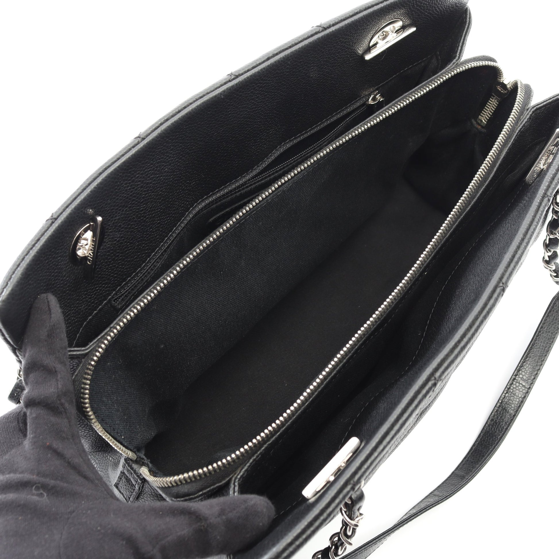 マトラッセ チェーンショルダーバッグ チェーントートバッグ キャビアスキン ブラック シルバー金具 シャネル バッグ CHANEL
