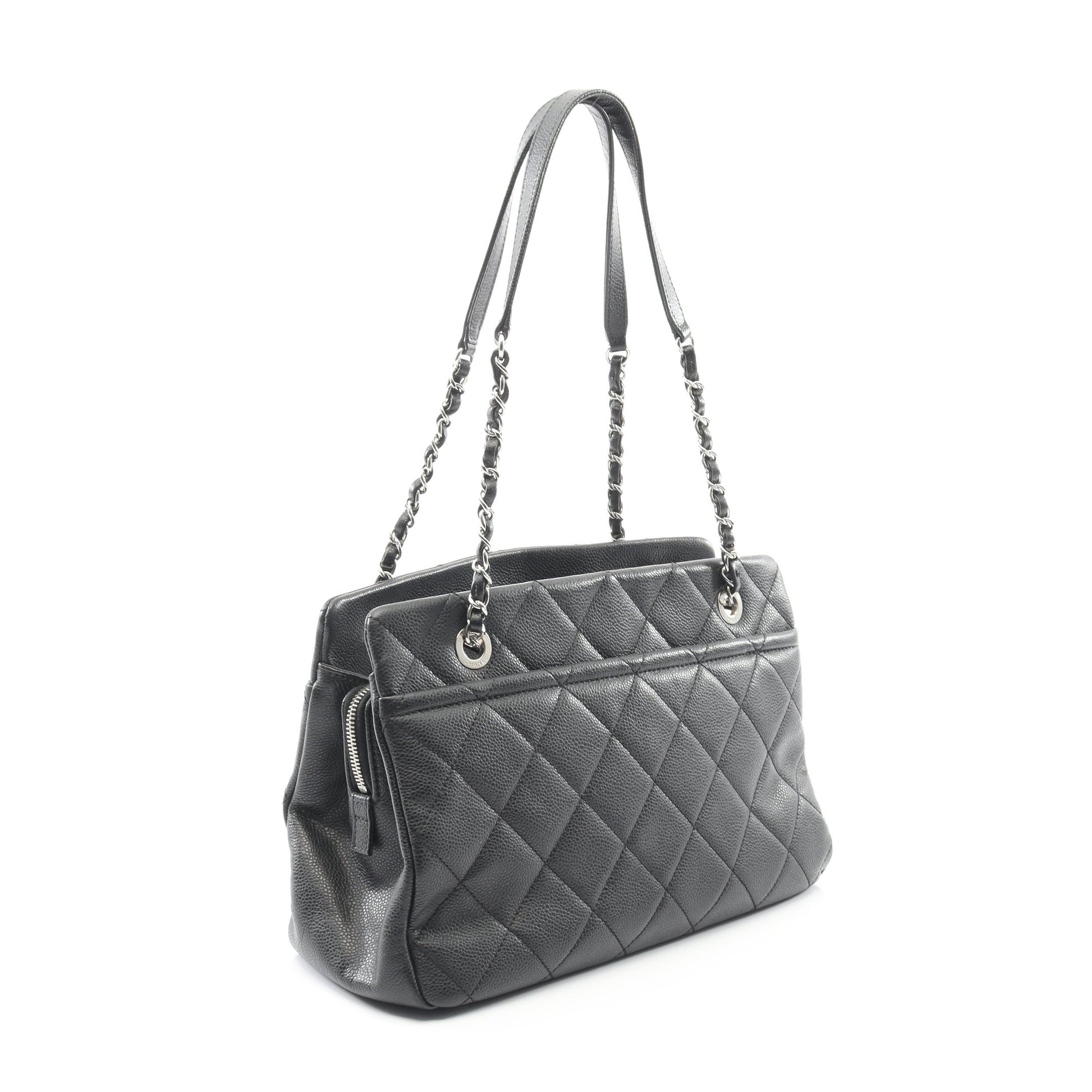 マトラッセ チェーンショルダーバッグ チェーントートバッグ キャビアスキン ブラック シルバー金具 シャネル バッグ CHANEL