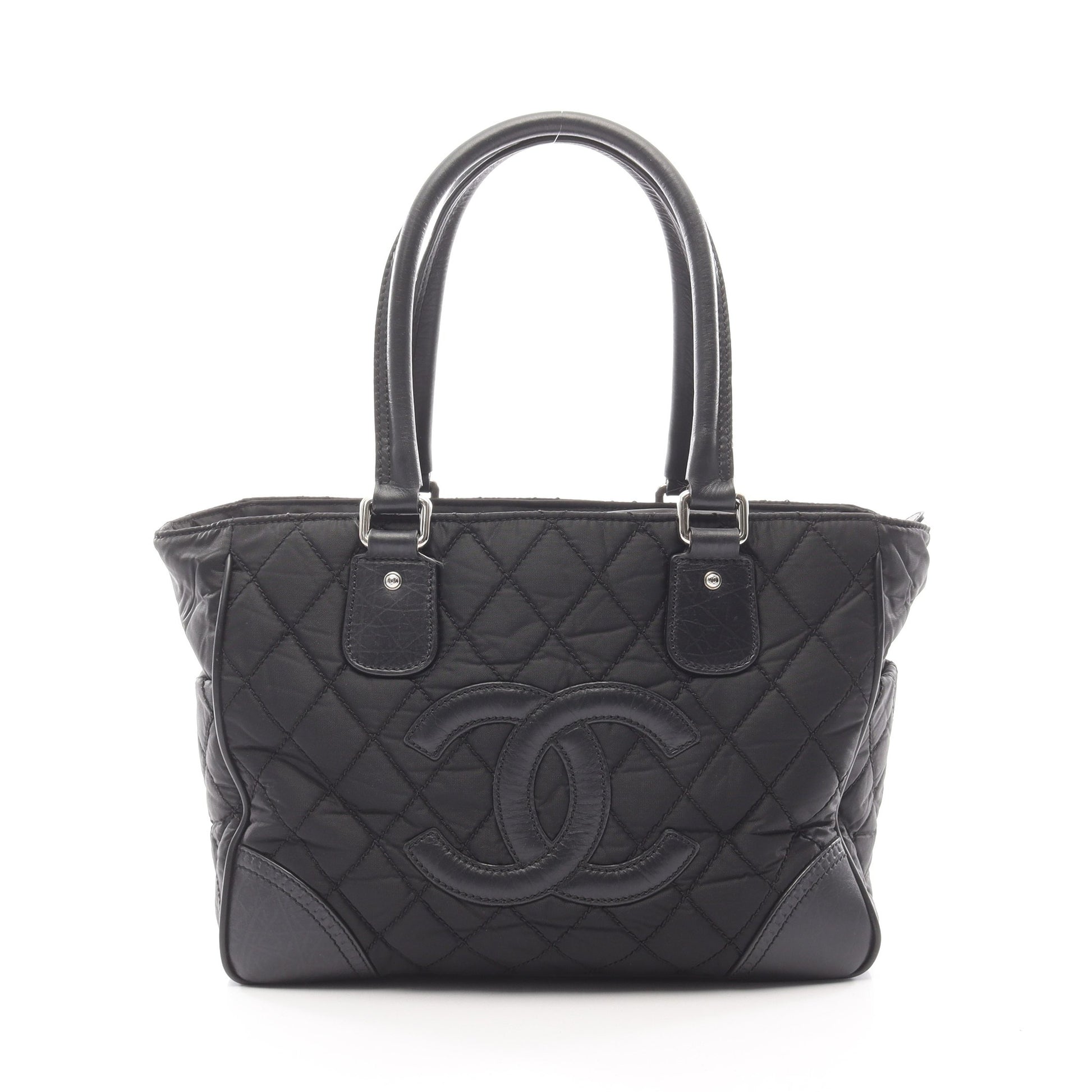 パリニューヨークライン ハンドバッグ トートバッグ ナイロン レザー ブラック シルバー金具 シャネル バッグ CHANEL