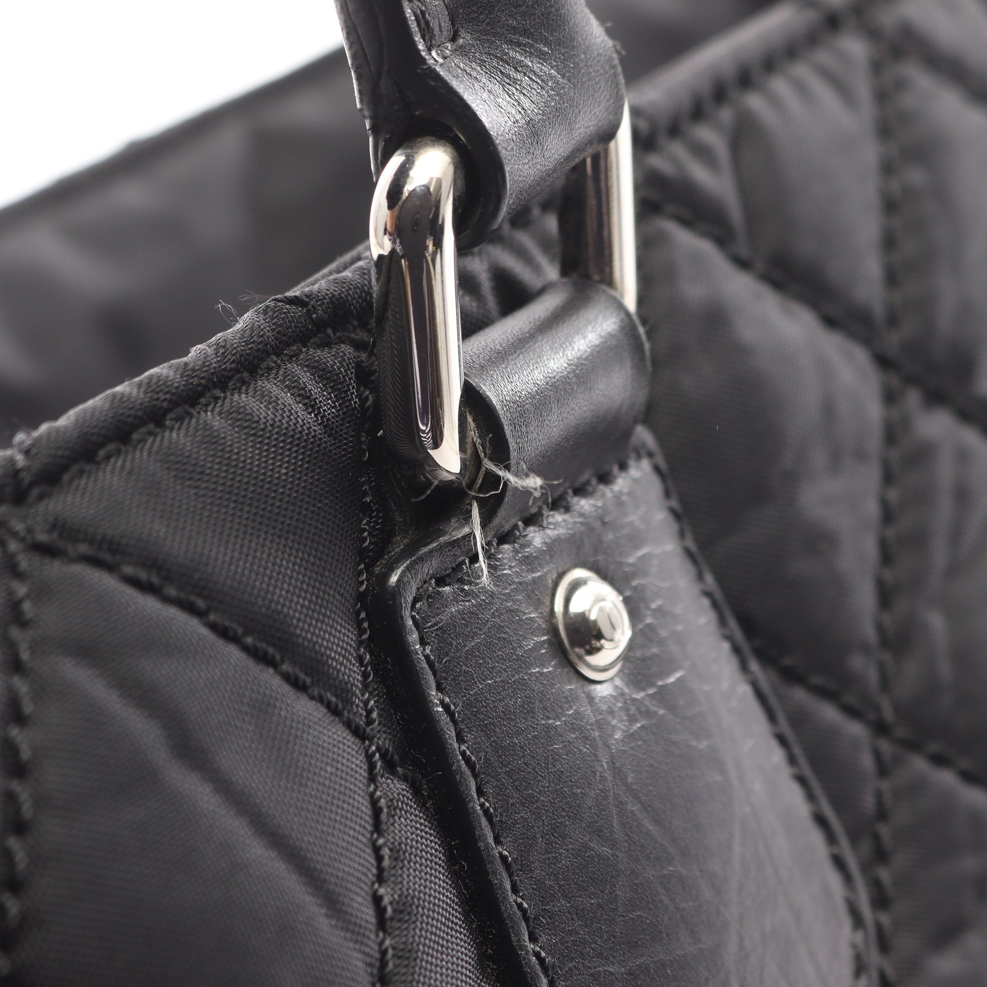 パリニューヨークライン ハンドバッグ トートバッグ ナイロン レザー ブラック シルバー金具 シャネル バッグ CHANEL