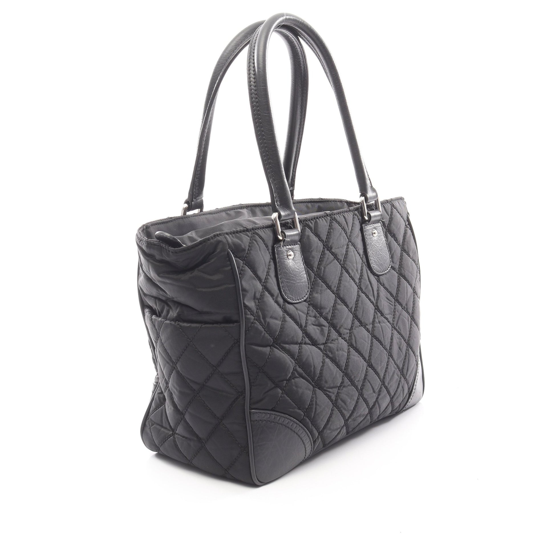 パリニューヨークライン ハンドバッグ トートバッグ ナイロン レザー ブラック シルバー金具 シャネル バッグ CHANEL